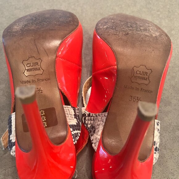 France Mode Red Patent Heel Slingbacks with Snakeskin detail 36.5/6 - Picture 12 of 13